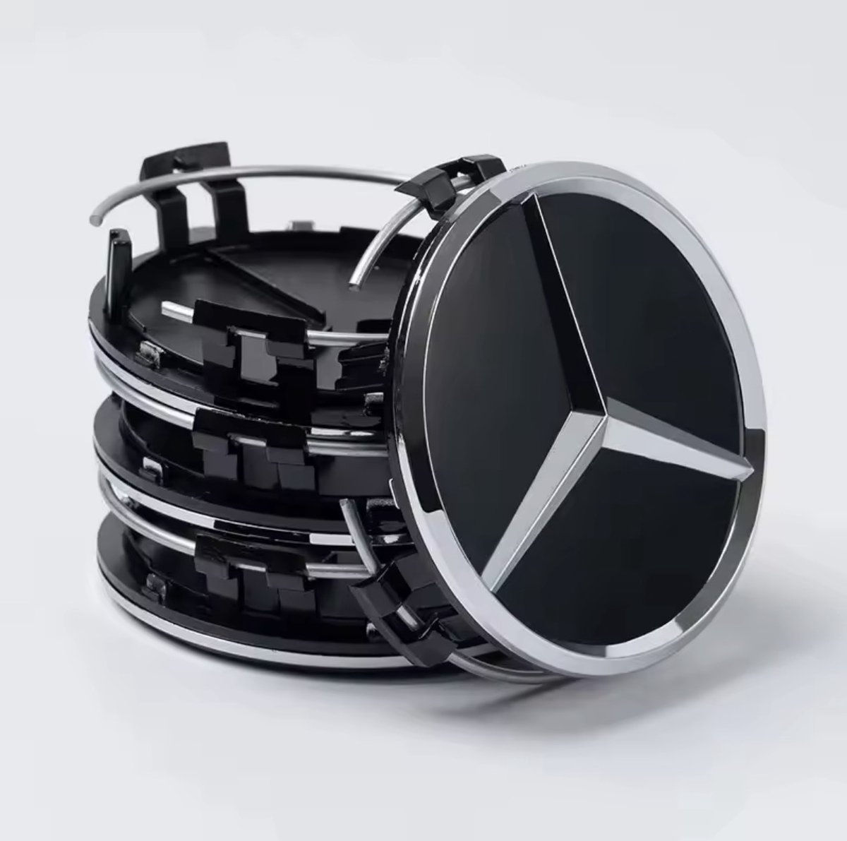 Mercedes‑Benz Wielnaafdoppen 75 mm – Set van 4 | Zwarte AMG Edition | Past op C‑Klasse, E‑Klasse, S‑Klasse, GLA, GLC & Meer