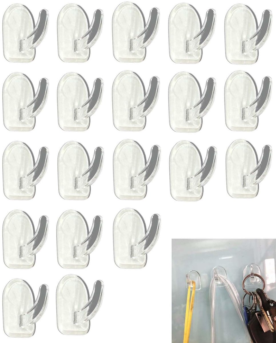 Solidchoice - Sterke Transparante Wandhaken, 20 Stuks, Zonder Boren