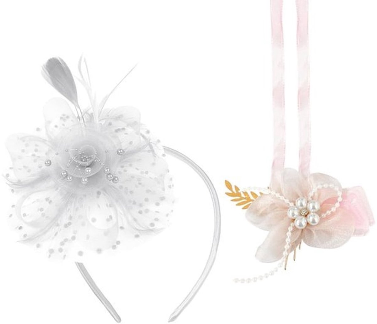 Hoed Hoge Veer - Witte Mesh Hoofdtooi - Roze Bloem Hoofdband - Bruiloft Accessoire - Thee Party Hoed - Uniek Ontwerp - Theehoed