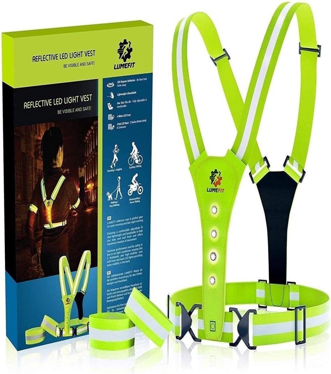 Loopvest - Geel - Verstelbaar - Reflecterend Polyester met LED-Verlichting - Voor Hardlopen en Outdoor Activiteiten