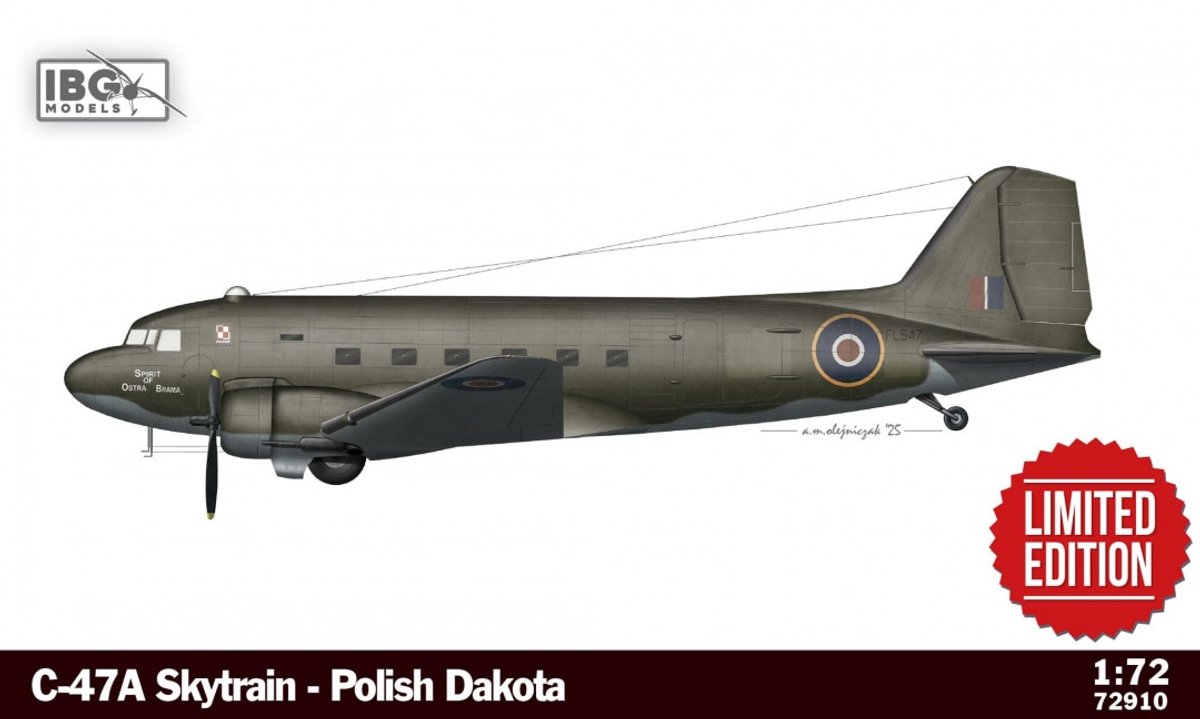 IBG Models Modelbouwpakket Treinen - 72910 Douglas C-47A Skytrain Polish Dakota - Limited Edition - Pools Transportvliegtuig Plastic - 1:72 - Modelbouw
