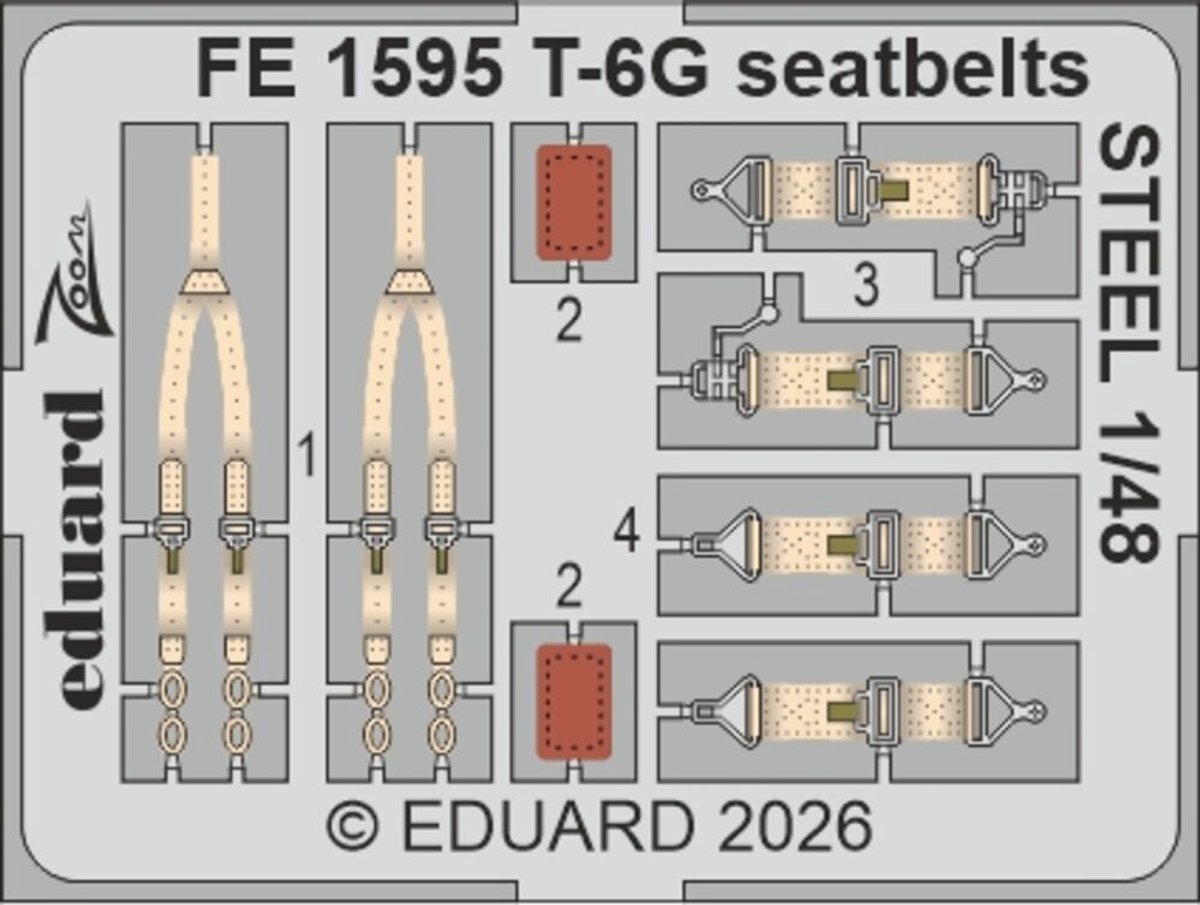 Eduard Modelbouwdecoratie - FE1595 Zoom Set - Stalen Veiligheidsgordels voor North American T-6 G Texan - Photo-etch