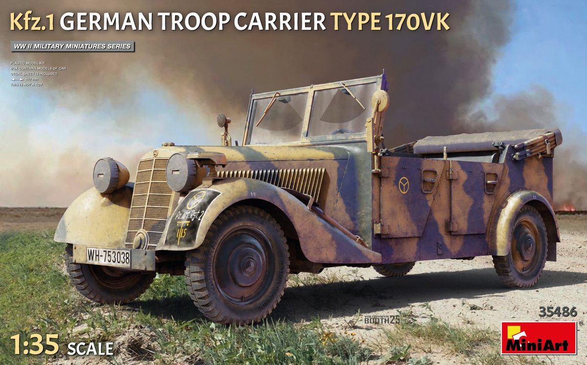 MiniArt Modelbouwpakket Auto - 35486 Mercedes-Benz 170VK - Kfz.1 Duitse Troepentransportvoertuig WWII - Militair Voertuig Plastic - 1:35 - Modelbouw