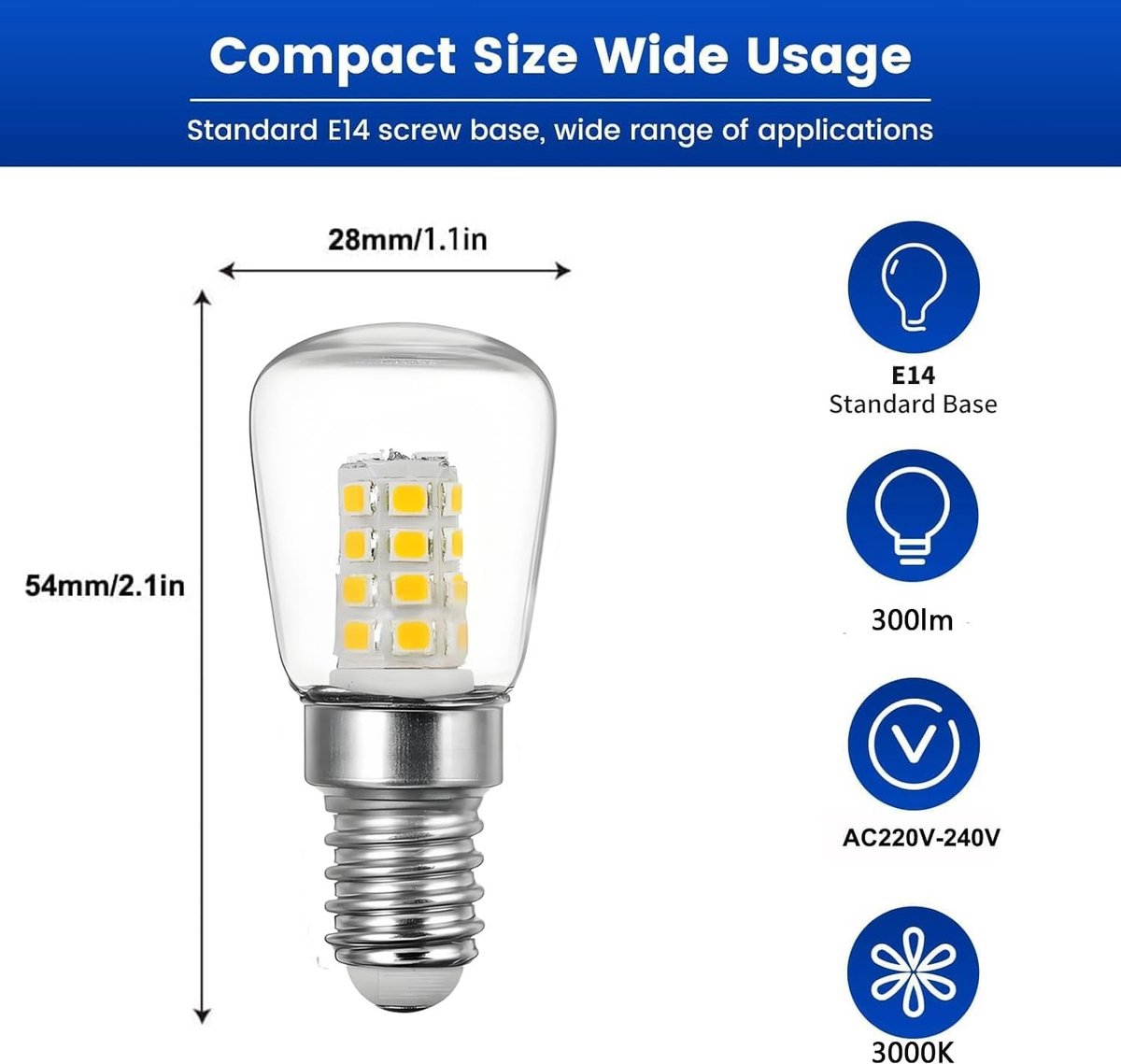 Zoutlamp - Warm Wit - E14 LED Lamp 3W - Energiezuinige Koelkastlamp - Voor Huishoudelijk Gebruik