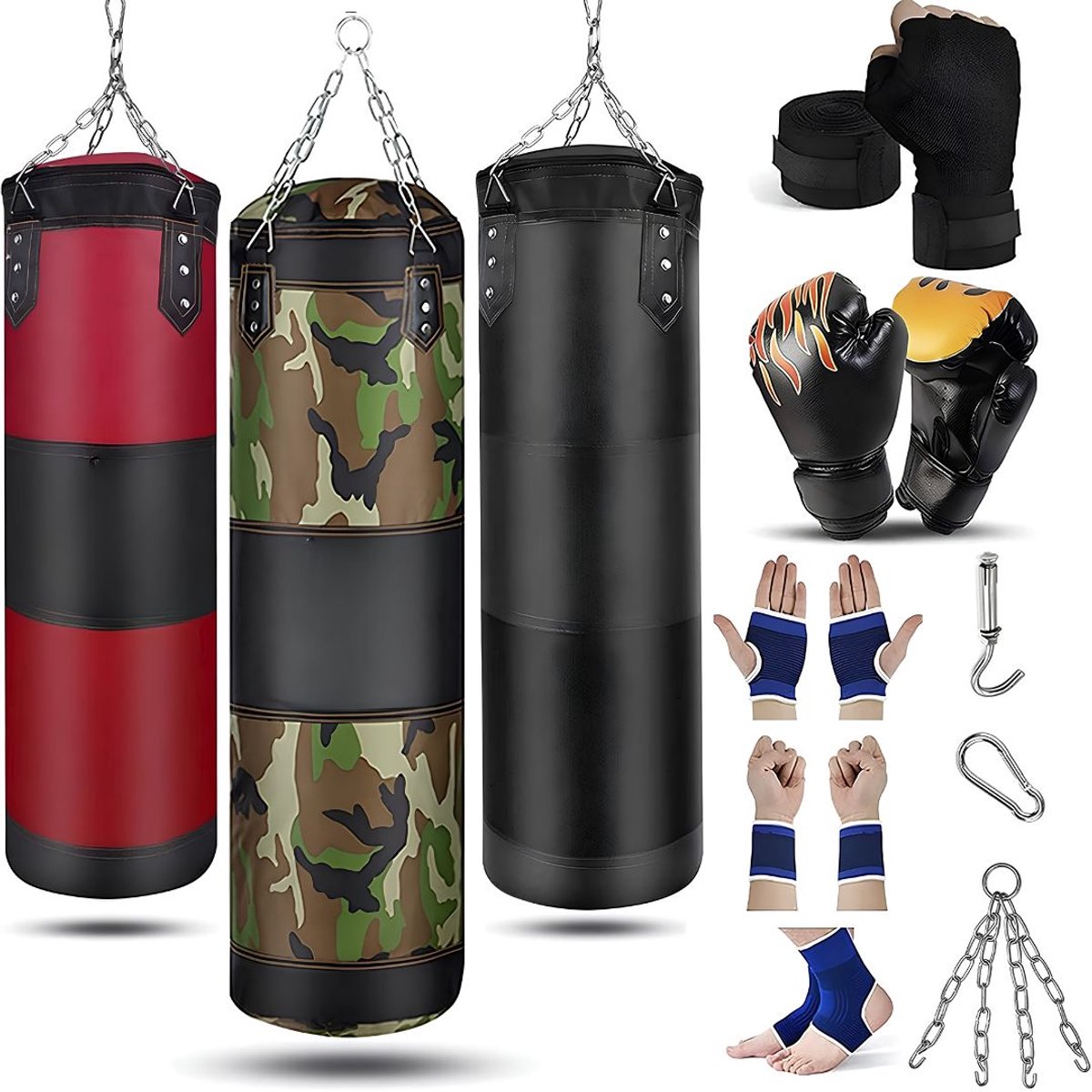 JCP® Boksbal - Bokszak - Boksbal Kinderen - Camouflage - 30cm x 30cm x 100cm