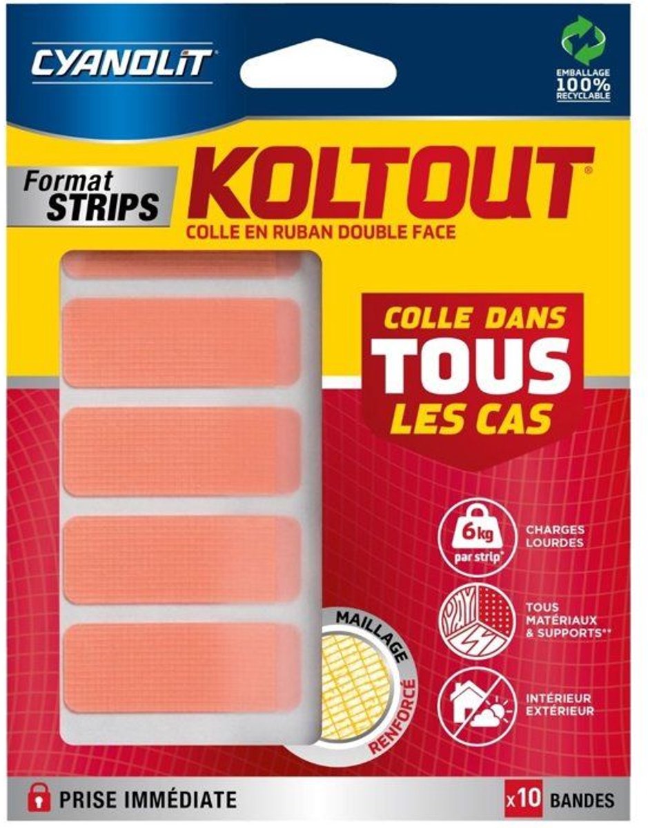 Dubbelzijdige tape - CYANOLIT - KOLTOUT RUBAN - 10 strips - Sterke hechting - Discreet en duurzaam