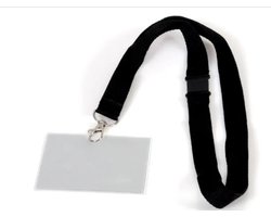 Transparante Naambadge met Zwart Nekkoord – Liggende Pashouder met Karabijnhaak – Badgehouder voor ID-kaart, Werkpas & Beurs – Keycord Lanyard – 1 Stuk