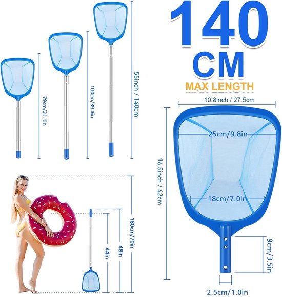 Zwembad Schepnet - Robuust - 140 cm - Telescoopstang - Voor Vijvers en Zwembaden — afbeelding 4