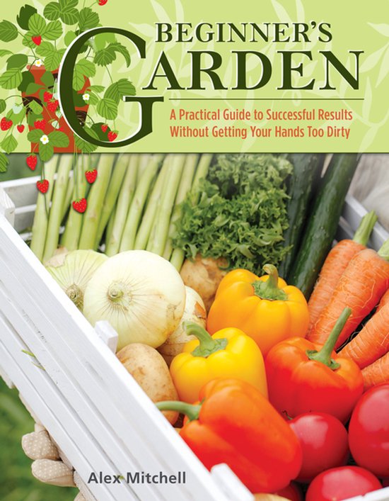 Boek 'BEGINNER'S GARDEN' met afbeelding van groenten in een krat.