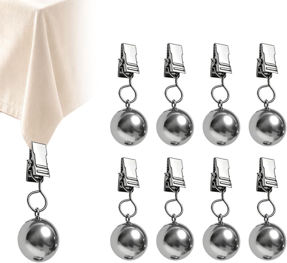 8 stuks Tafelkleedgewichten, bolvormige tafelkleedclip van metaal, zwaar gewicht voor buiten, keuken, bruiloft, feest, picknick