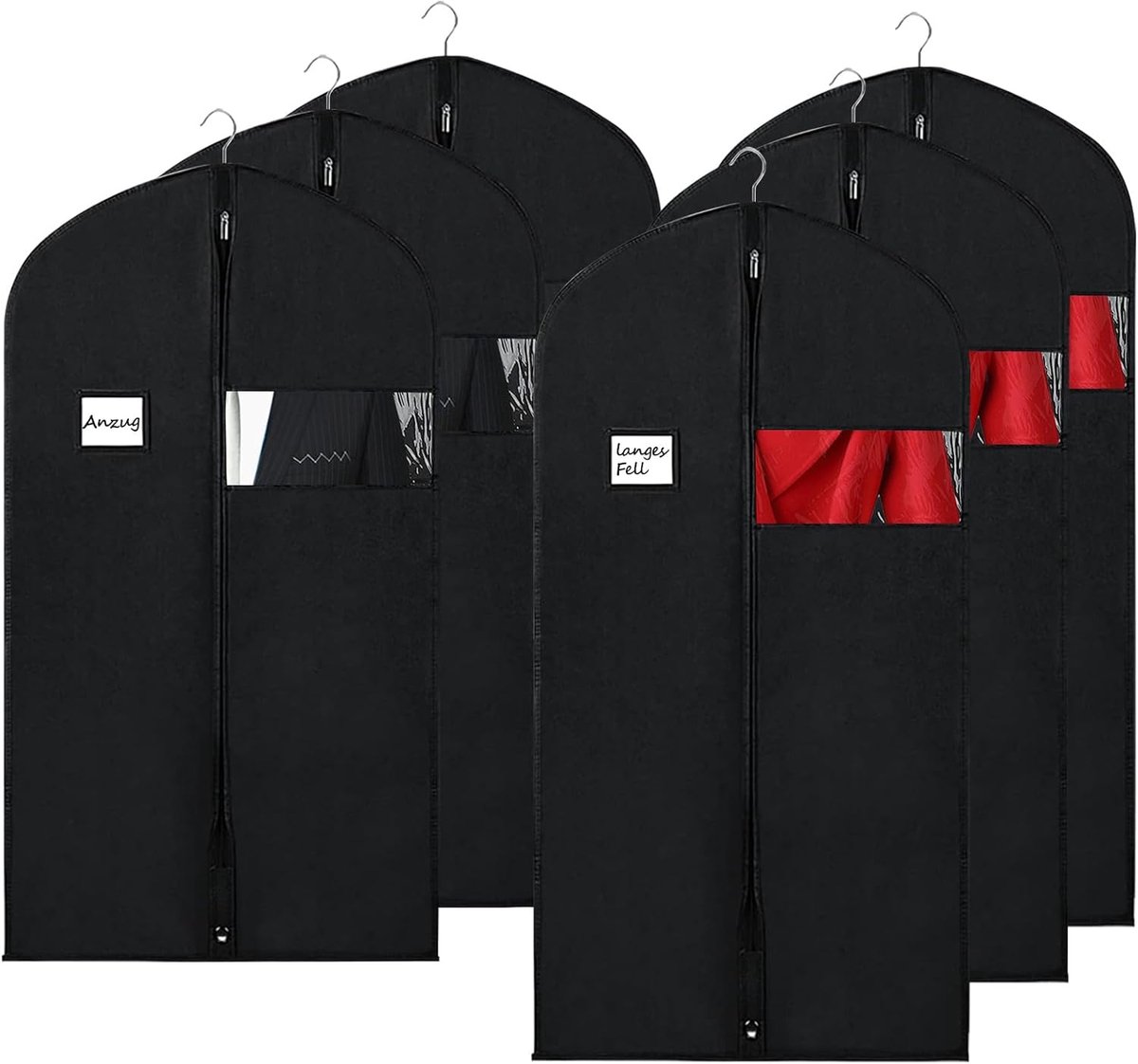 Kledingzak Kledinghoes Afdekkingen 6 Stuks – 3x 60x100cm + 3x 60x120cm – Transparant Venster, Stofdicht en Vochtbestendig voor Pak, Jas, Mantel – Opvouwbaar en Herbruikbaar