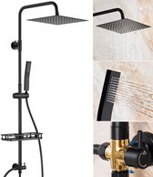 Auralum max Douchesysteem Met Plankje - Regendouche Met XXL-Doucheplank - 25 x 25 CM Douchekop - Verstelbare Hoogte 72-110 cm - Zonder kraan - Douchekolom - Waterbesparend - Zwart