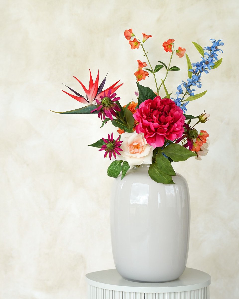 Fan of Flowers Zijden boeket - Boeket Hermosa - Kunstbloemen - Hoge Kwaliteit - Duurzaam & Tijdloos - 80 cm hoog - Exclusief Vaas Groen / Roze / Blauw