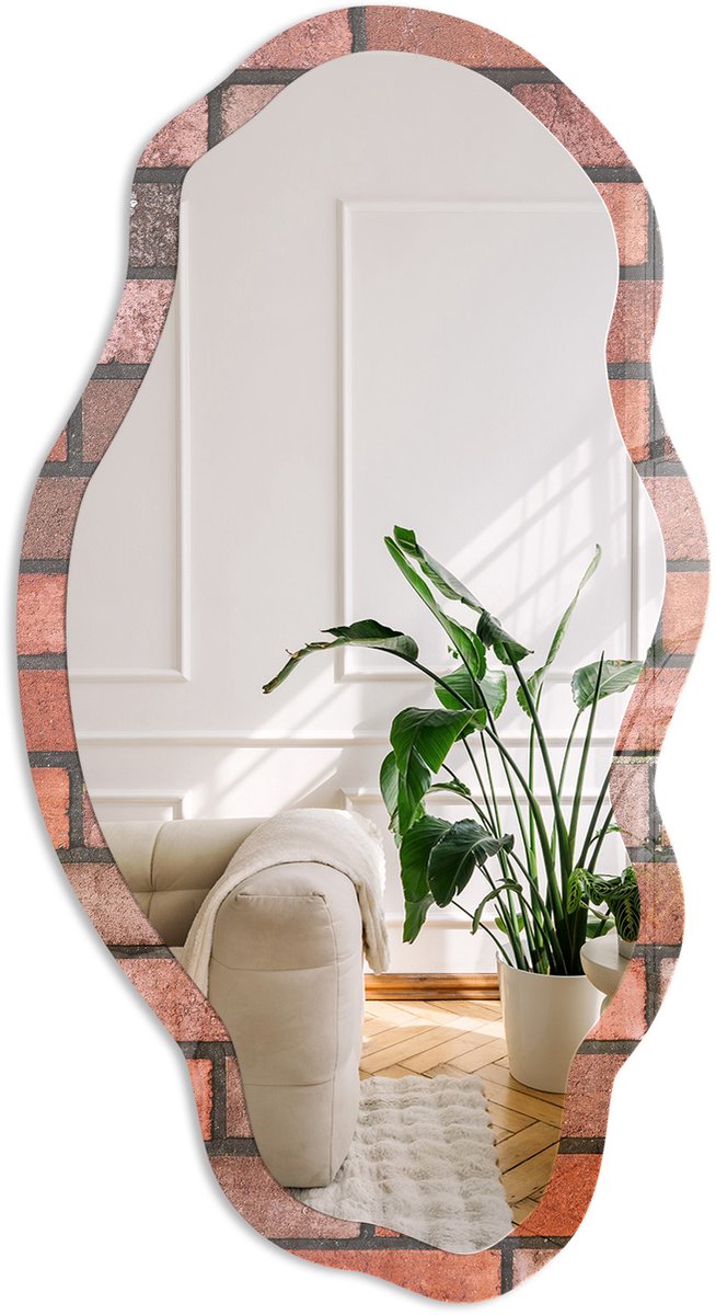 Coloray Bakstenen Zolder Spiegel - Rood Rechthoekige Spiegel Met Modern Design - Organische Spiegel - Woonkamer, Kantoor, Hal - Industrieel / Loft - 45x90 cm - Totale afmeting 52x97 cm