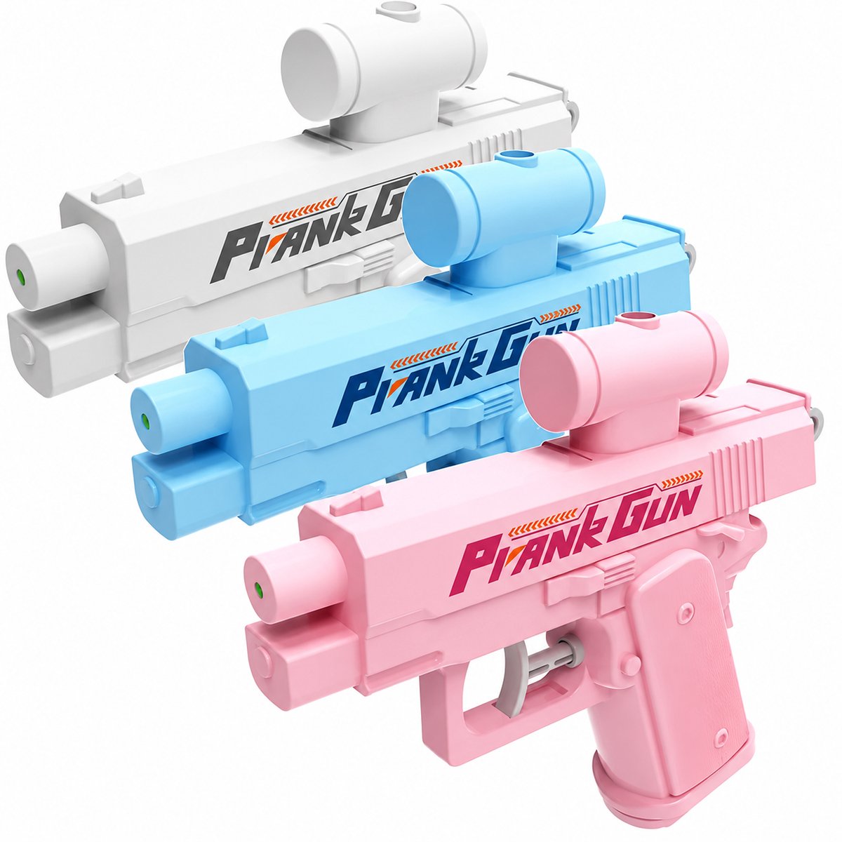 3 Stuks Prank Gun Waterpistool Set (Roze, Blauw & Wit) – Dubbelzijdige straal – Hervulbaar – Grappig Speelgoed voor Feestjes & Buitenspelen