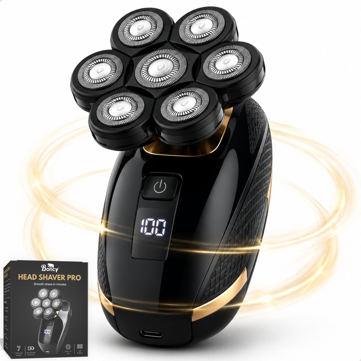 Boncy® Premium Scheerapparaat Mannen - Head Shaver Pro - Skull Hoofd Scheerapparaten - 7 Koppig - Elektrisch Hoofdscheerapparaat voor Kaal Scheren - Headshaver