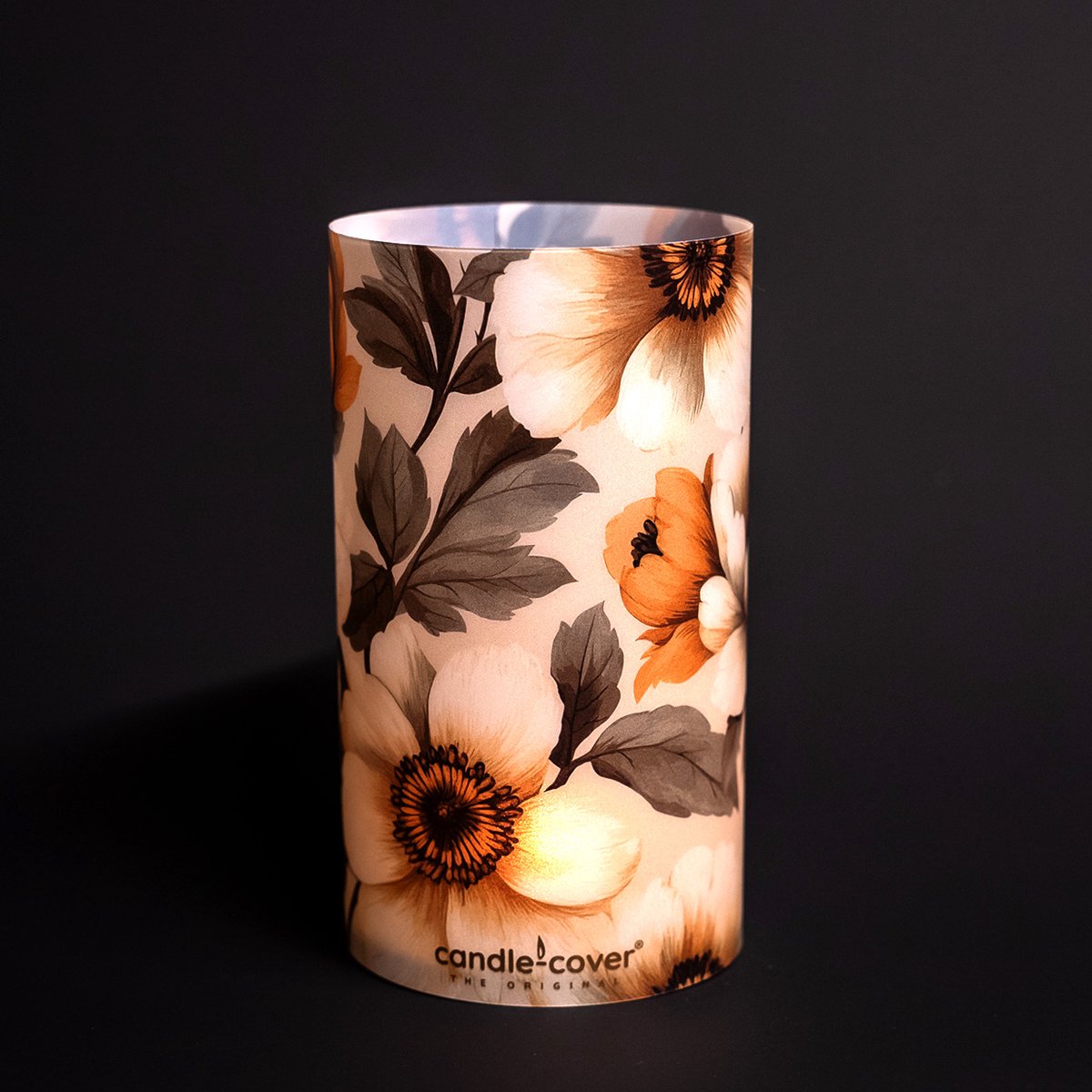 Candle-Cover - Flowers - Bloemen - trendy omhulsel voor (oplaadbaar) theelicht en waxinelicht - windlicht - 9 cm rond - 16 cm hoog