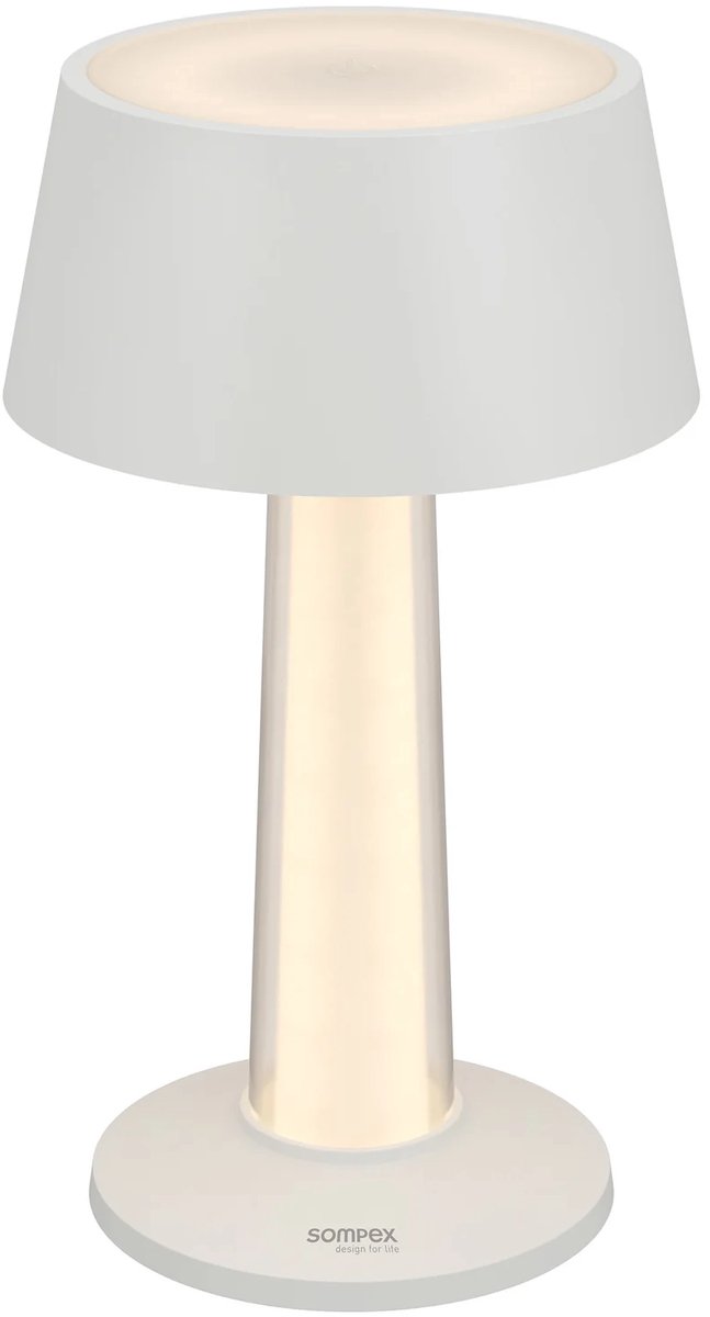 Sompex LULU, draadloze tafellamp , WIT - 19cm hoog dimbaar - oplaadbaar - Stijlvol voor binnen en buiten - en past zich perfect aan uw interieurstijl aan.