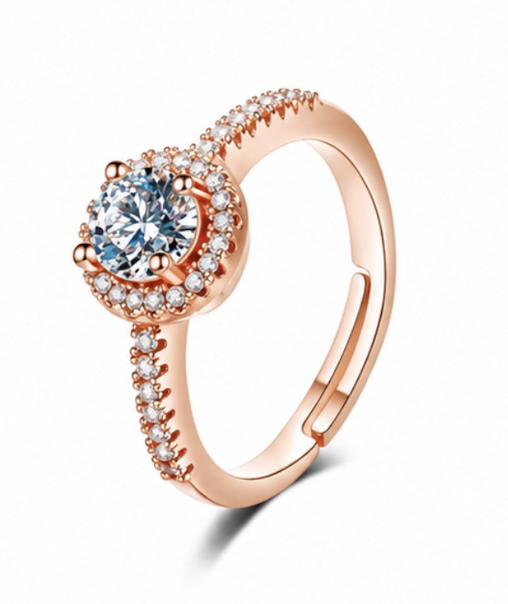 Verstelbare ring - Roos goudkleurig - Verguld - Dames Ring met zirkonia - Roestvrijstalen Ringen - Sieraden – Cadeau tip – Hip - Trendy
