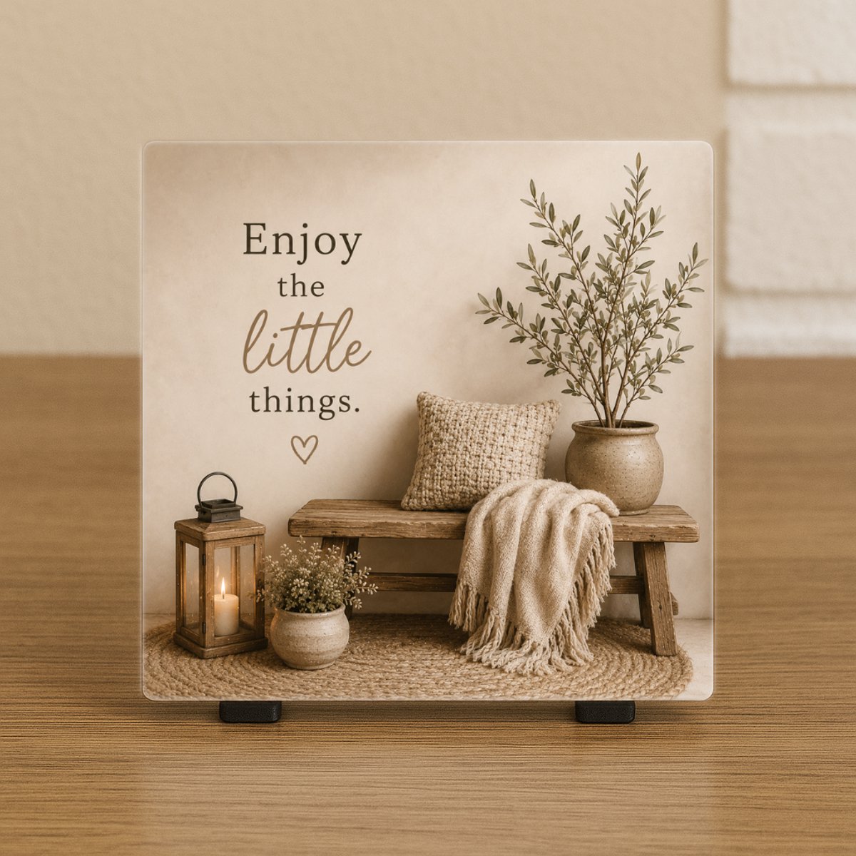 CreaCraft Spreuktegel “Enjoy the little things” – Cadeau tegeltje – Trendy nu – Woondecoratie – Vriend(in), familie, collega – Zomaar – Incl standaard – Cadeau idee – Wenstegeltje