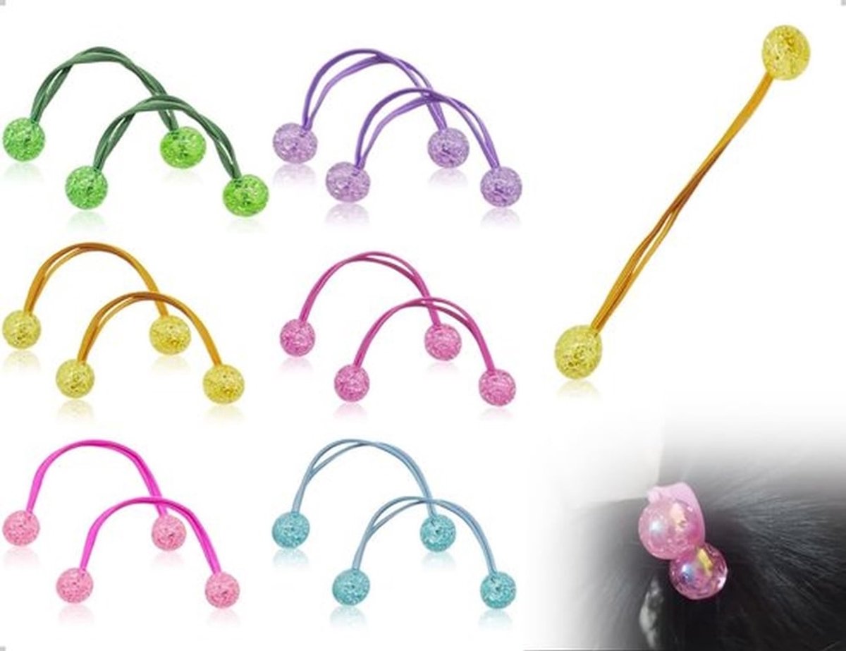Haarelastiekjes Set van 12 - Elastische Banden met Dubbele Bal - Voor Meisjes - Kledingaccessoires - Duurzaam en Comfortabel - Haarband