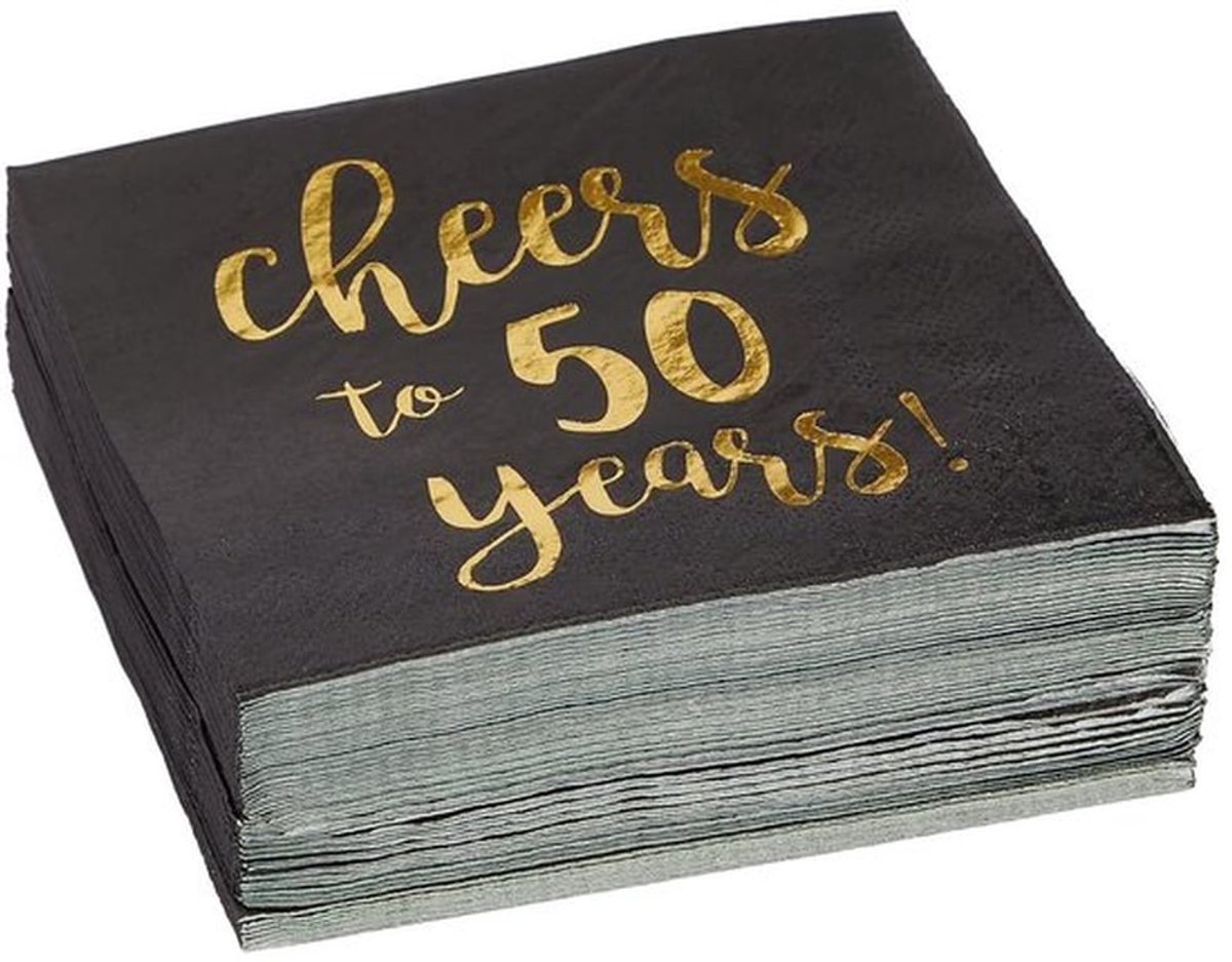 Cocktailservetten 3-laags - Verpakking van 50 - Goudfolie "Cheers to 50 Years" - Zacht en absorberend - Perfecte decoratie voor speciale gelegenheden - Feestservetten