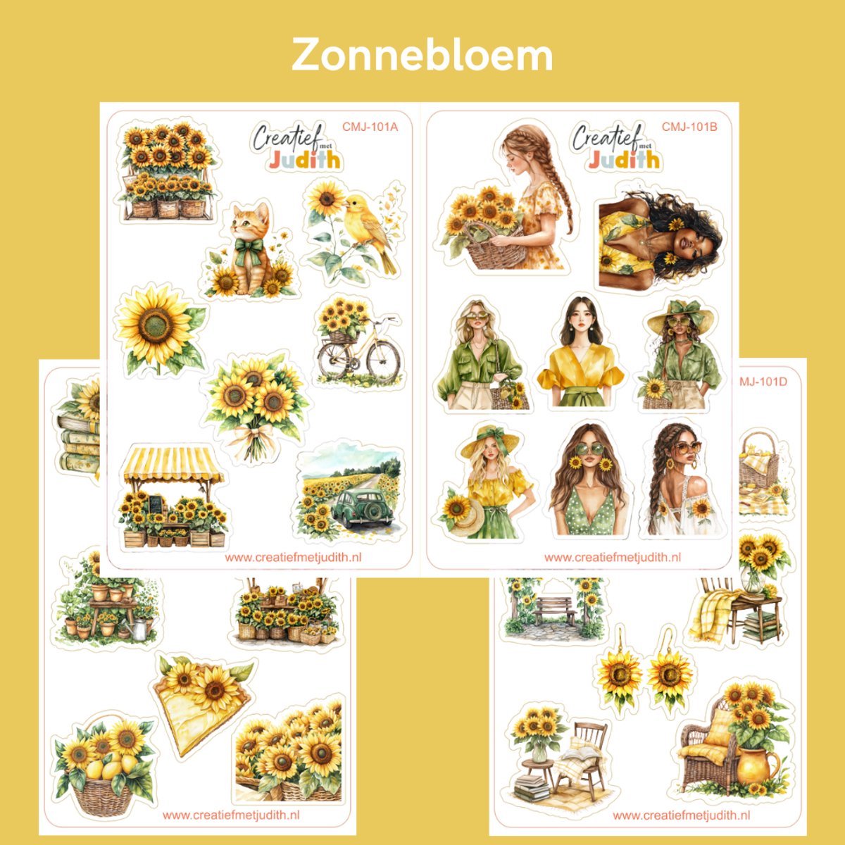 Bullet Journal Stickers - Planner Agenda Stickers - Zonnebloem stickers - 4 stickervellen - Scrapbook stickers - Deco stickers - bloemen bloem stickers - volwassenen en kinderen