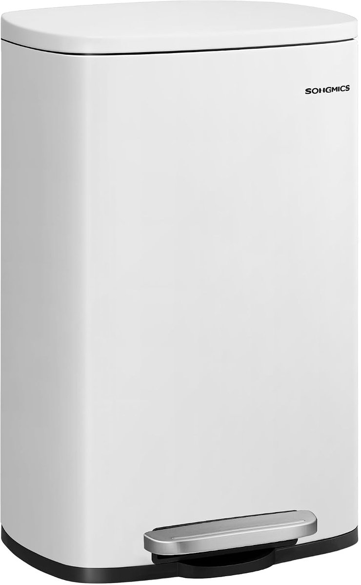 SONGMICS Prullenbak - 50 Liter - Pedaal Emmer - softclose - hoogte 65.7 cm - met binnenemmer - wit