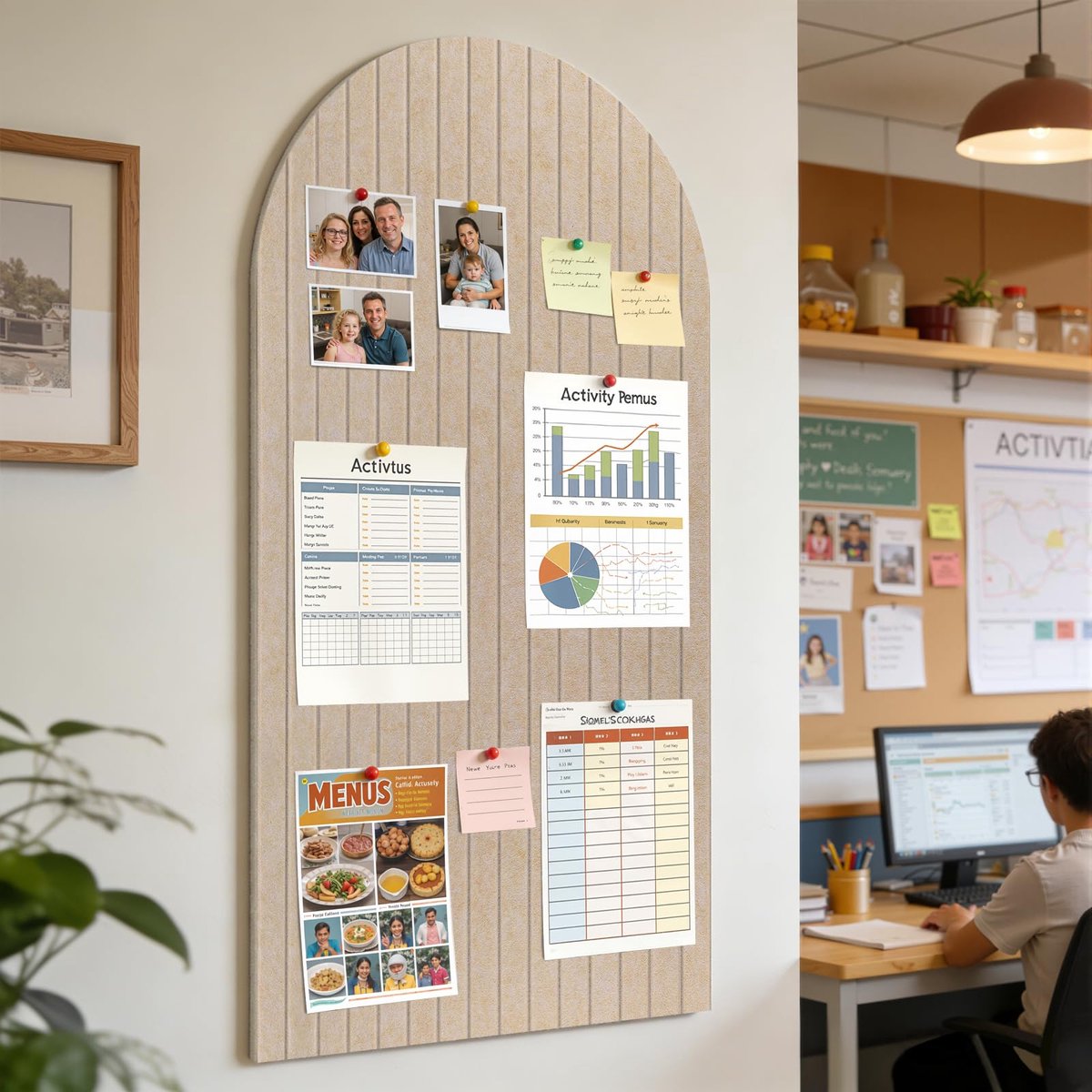 Groot kurkbord van 120x60 cm - Vilt prikbord - Vilt wandtegels voor thuis, kantoor, keuken, school - Gebogen prikbord voor foto's en memo's