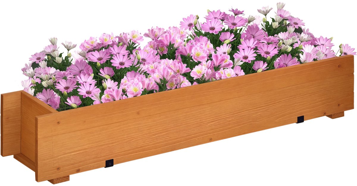 Rechthoek - houten Plantenbak - hangende bloembak - met 2 haken - 91 x 18 x 16,5 cm - bruin