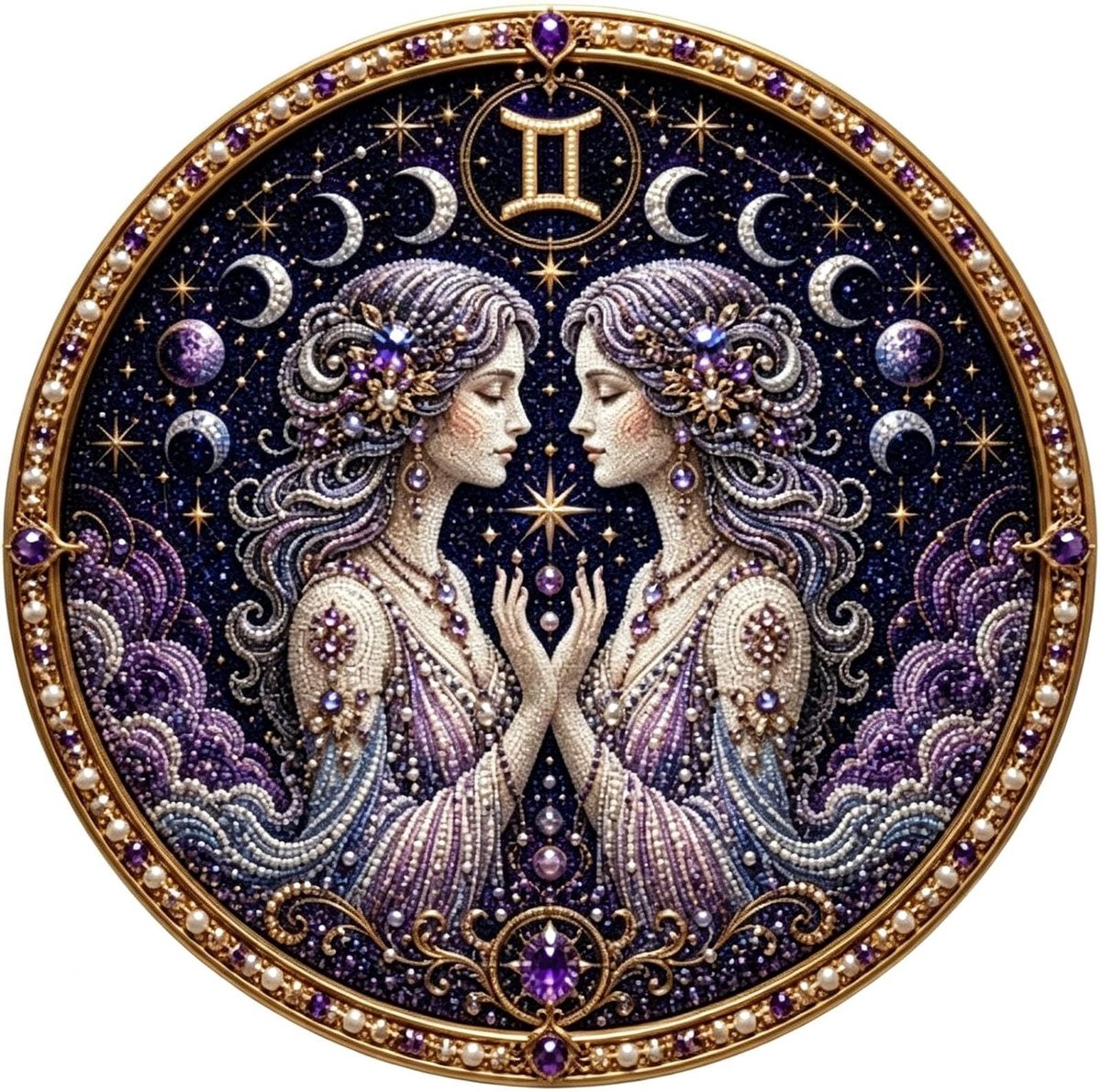 Casalora® Tweelingen Sterrenbeeld Parel Diamond Painting – DIY 3D Parel Kunstwerk – Ronde Astrologie Decoratie op Canvas – Creatieve Hobby voor Volwassenen – Sterrenbeeld Wanddecoratie – 20 × 20 cm