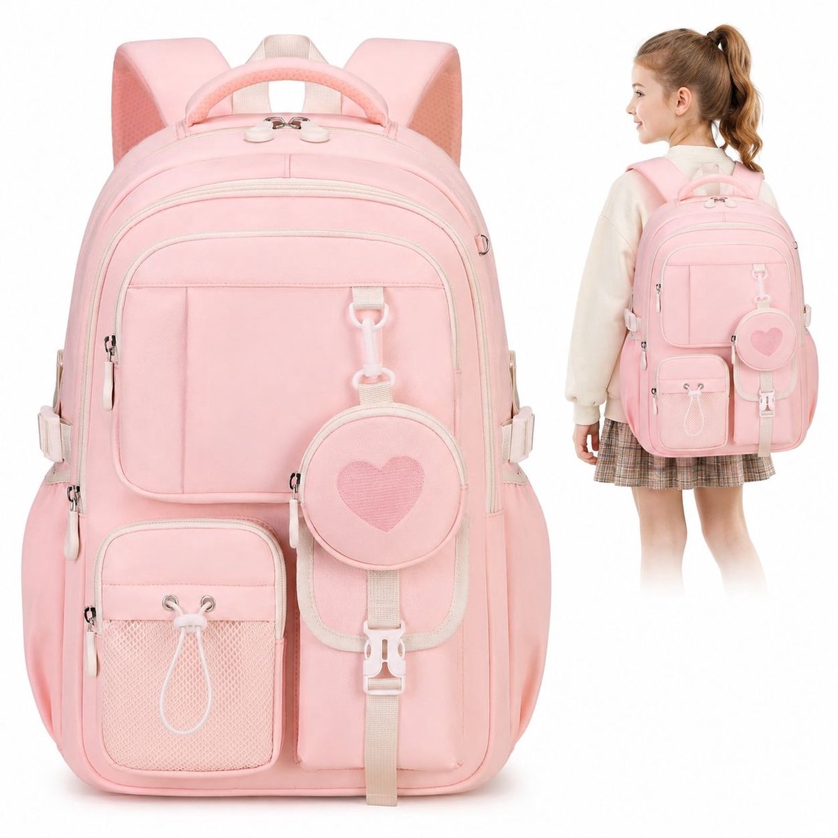 Bobypet - Schoolrugzak - 45 x 30 x 17 cm met 15,6 inch laptopruimte - 600D Oxford - voor meisjes 8-14 jaar