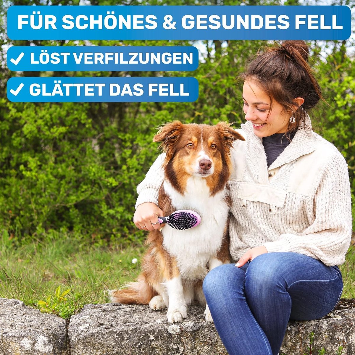 Zachte stoomborstel voor katten - Roze - M-L - Borstel met zachte haren en roestvrijstalen pinnen - Voor katten en puppy's