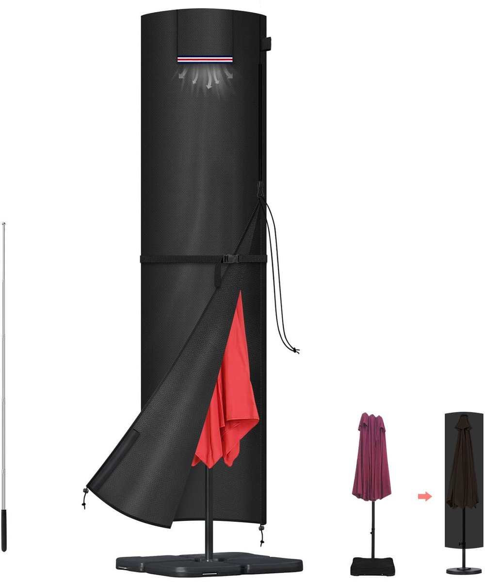 Famanu – Beschermhoes voor parasol tot Ø 300cm, 420D Oxford-stof afdekhoes, waterdicht voor tuinparasol, 220x50/50cm
