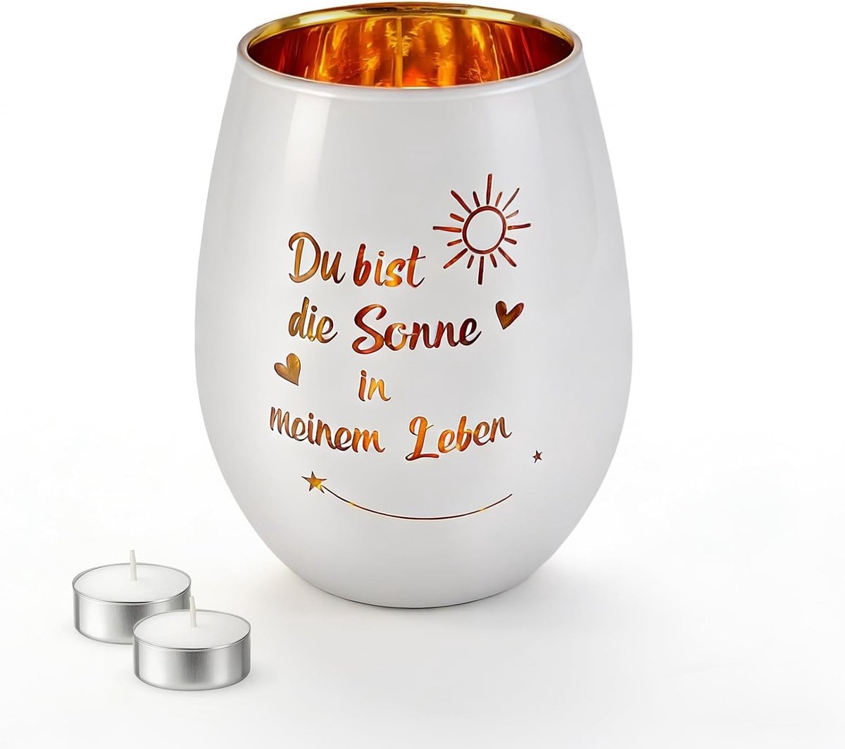 Windlicht van glas - Wit - Glazen windlicht met gouden binnenkant - Voor sfeervolle binnen- en buitendecoratie