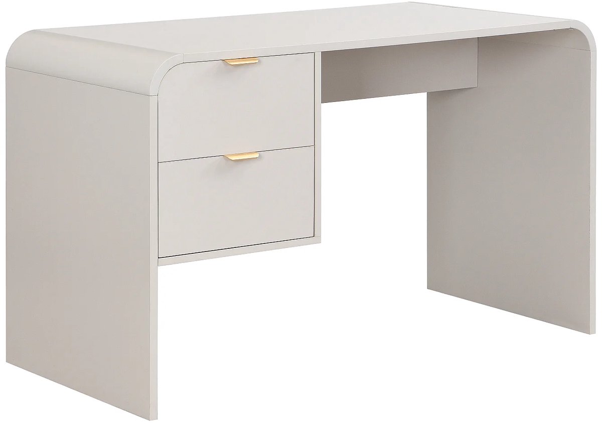 Vente-unique Bureau met 2 laden - Beige en goudkleurig ORALINO