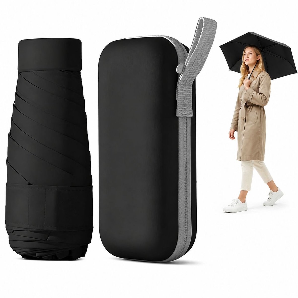 Bobypet - Mini paraplu - 14 cm compacte opvouwbare UV-paraplu UPF50+ - lichtgewicht met opbergcase - voor reizen