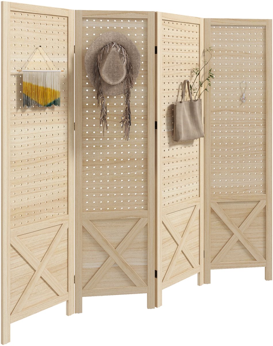 HOMCOM Kamerscherm - Paulowniahout - 152x1,7x144,5cm - Natuurlijk hout