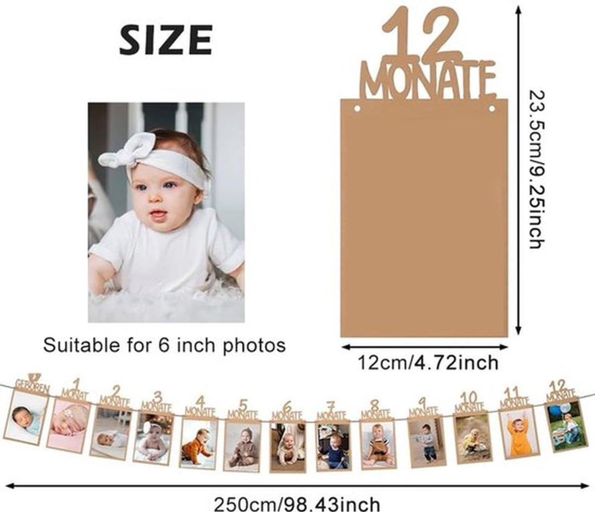 Fotobanner 1e Verjaardag - Verjaardag Decoratie - Wanddecoratie - Baby Fotoslinger - Bruin Papier - Afmetingen 23,5 x 12 cm - Verjaardagsdecoratie
