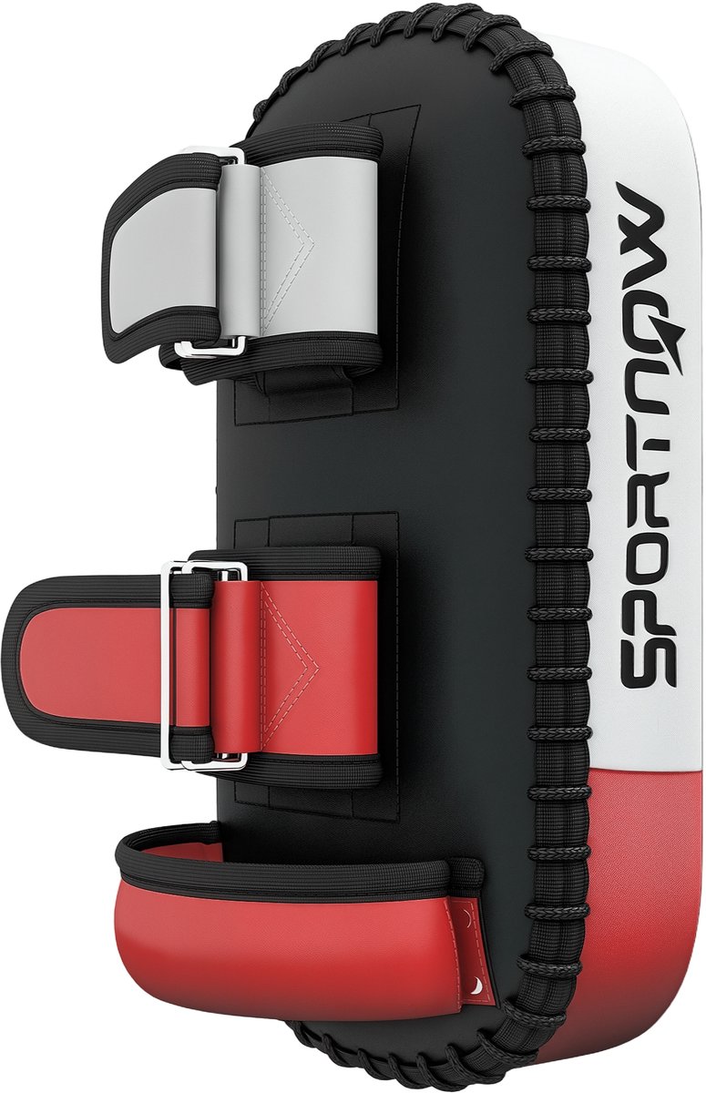 Trapkussen voor Muay Thai - kickboksen - hoes van synthetisch leer - 0 - 4 kg - 38x20x18 cm - zwart/rood/wit
