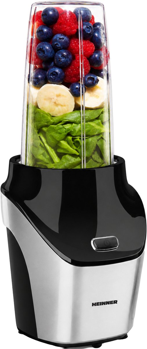 Heinner Sportblender - 1000W - 18.000 rpm - 0,45L & 1L Tritan Bekers - BPA-vrij - RVS Messen - Grinder - Pulse Functie - Zwart/Inox van Heinner — afbeelding 2