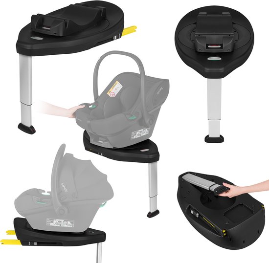 Zwarte Isofix-basis voor autostoel, met een draaimechanisme.