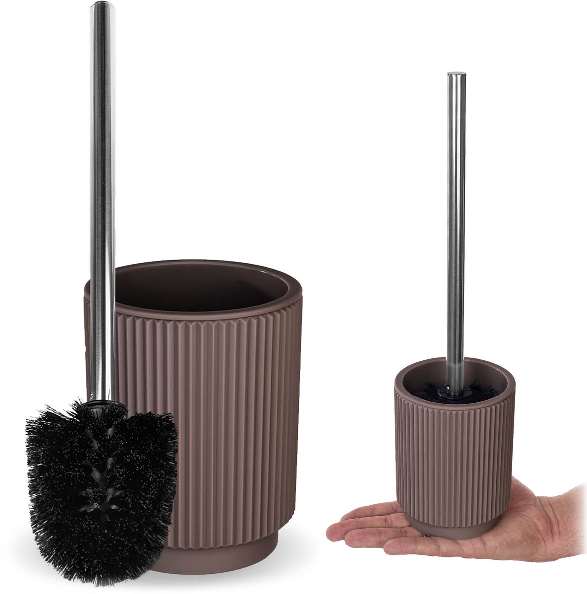 KADAX toiletborstel met houder van polyresin, toiletborstel met lange kunststof steel, moderne toiletborstel met houder, badkameraccessoires (taupe)