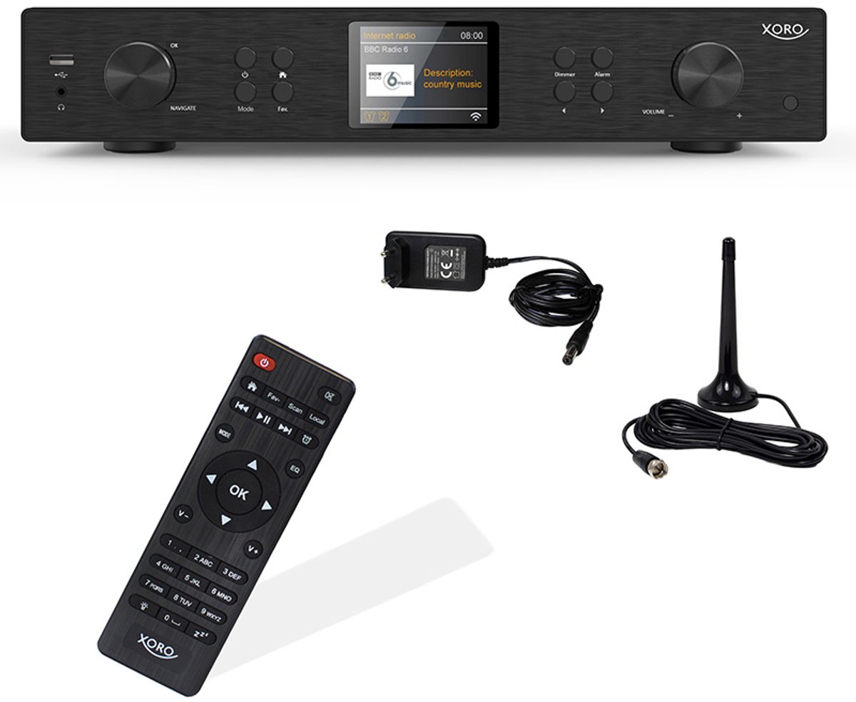Xoro HFT440 PRO FM-DAB+-Internet HiFi tuner bluetooth Spotify connect 3,2" kleuren scherm externe antenne
