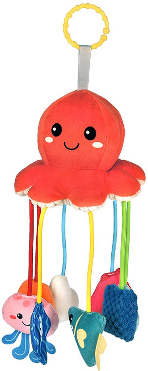Casalora® Babywagen Hangspeelgoed – Octopus Activiteitenspeelgoed voor Kinderwagen & Autostoel – Sensorisch Babyspeelgoed met Bijtring, Spiegel, Rammelaar en Pieper – Baby Cadeau 0-12 Maanden