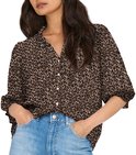 Damesblouse met dierenprint, V-hals met knoopjes en driekwartmouwen.