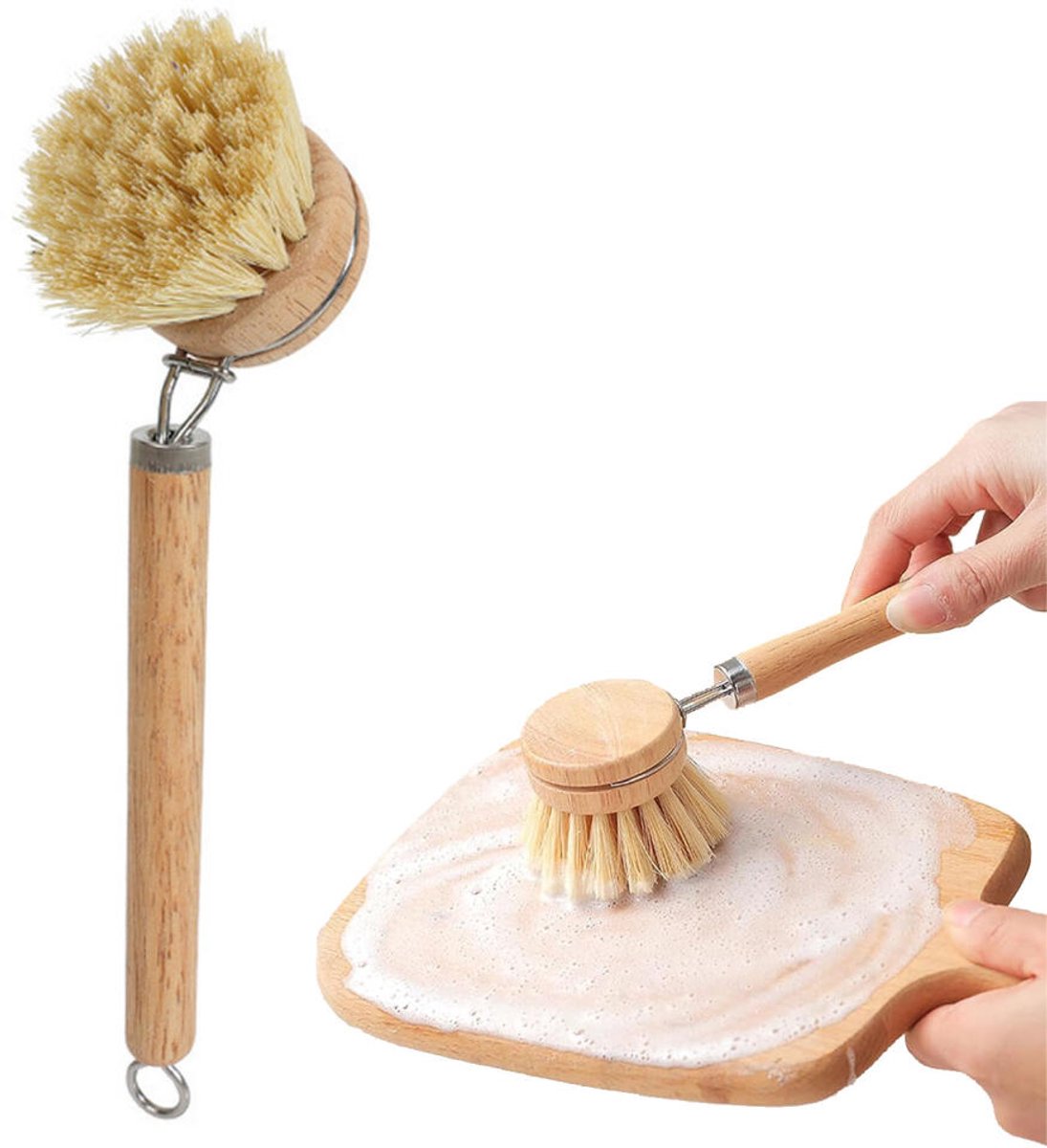 Afwasborstel - Schrobborstel - Handborstel - Sisal borstelkop - Wasborstel - Schuurborstel - Afwassen - Keukenborstel - Vervangbare borstelkoppen - Huishoudelijke keukenaccessoires