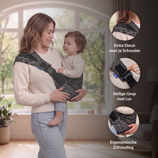 LUVION® Baby Sling FLORENCE Grey Leopard - Heupdraagzak Baby - Ergonomische Hip Carrier - Draagzak - Tot 16 kg - Grijs met Luipaard Patroon van Luvion — afbeelding 3