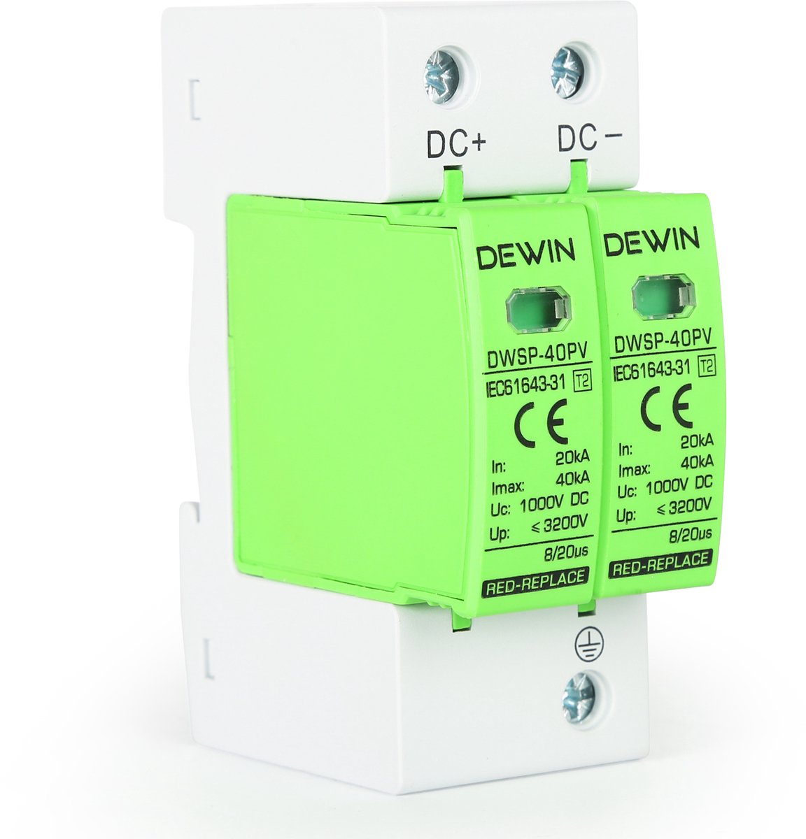 DEWIN DC-overspanningsbeveiliging voor zonnepanelen - 2P - 1000 V DC - 40 kA