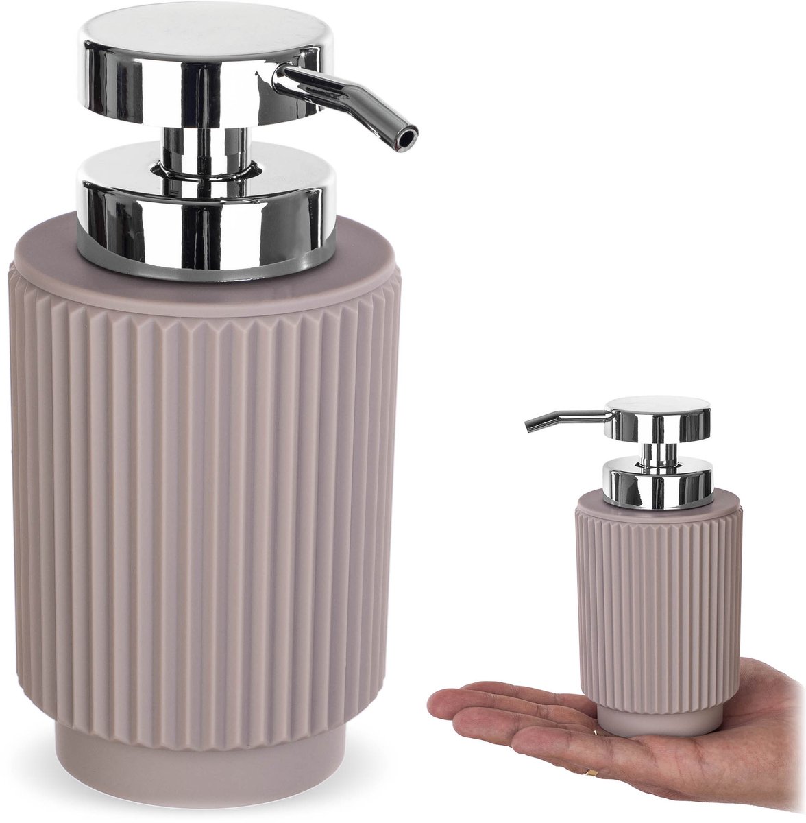 KADAX zeepdispenser 7,5 x 16 cm, vloeibare zeepdispenser met pomp, pompdispenser voor handzeep of afwasmiddel, handzeepdispenser van polyresin en kunststof (beige)